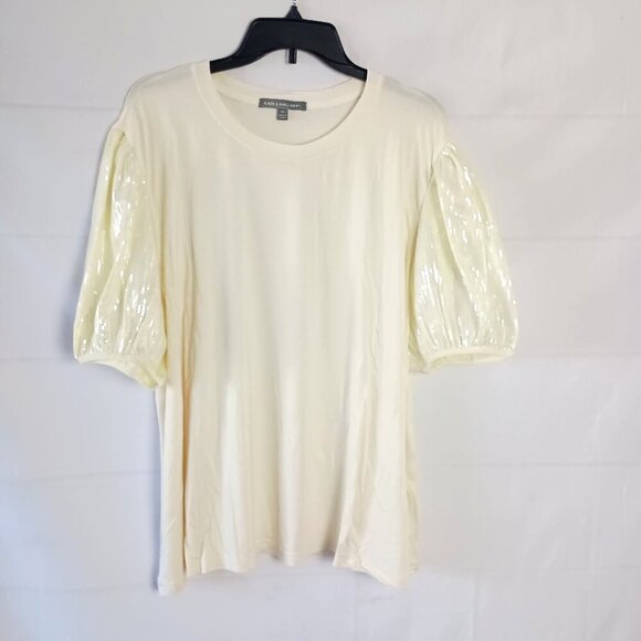 Kate & Mallory Sequin Sleeve Top 3X Off-White Plus Size Blouse NWOT - Picture 1 of 5